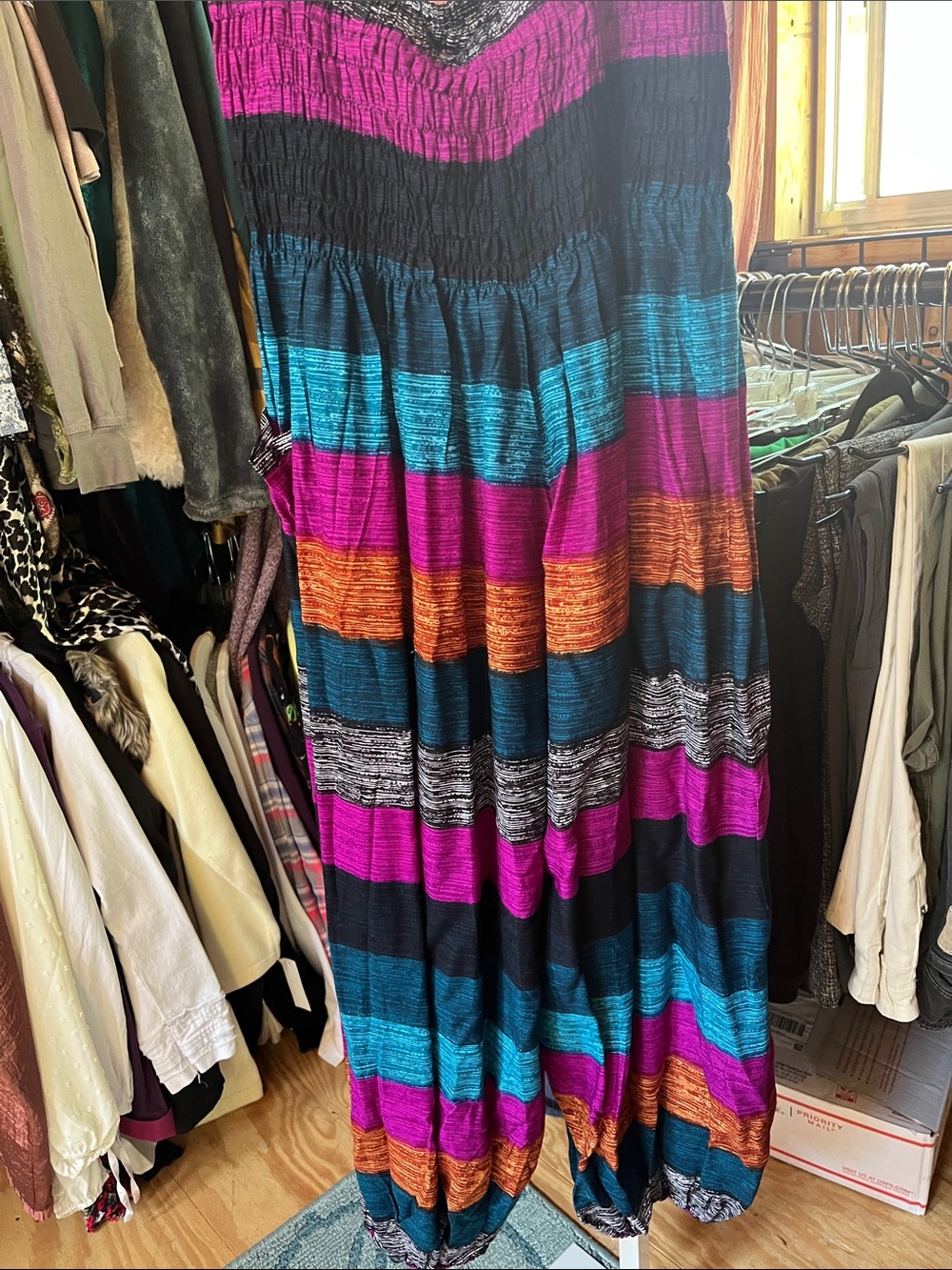 Striped Multicolor Plus Size Harem Pants - Vibrant Pink, Teal & Orange